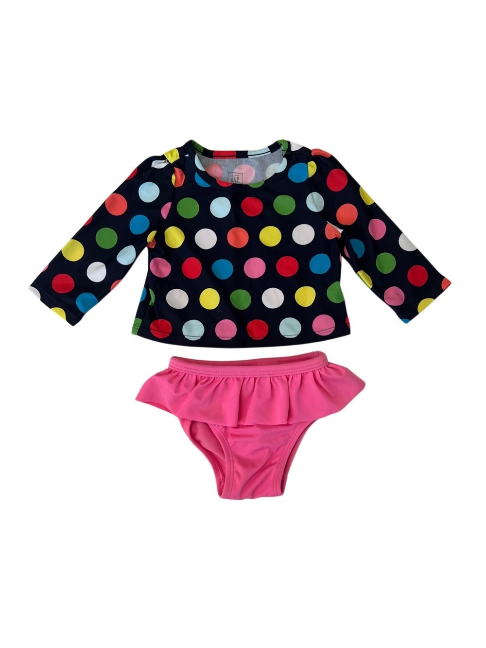 GAP Black & Pink Rashguard Set w/ Multicolor Polka Dots | Baby Girl 0-6 Months